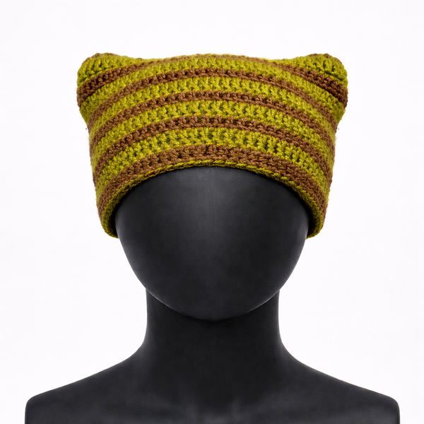 Olive & Brown Crochet Cap